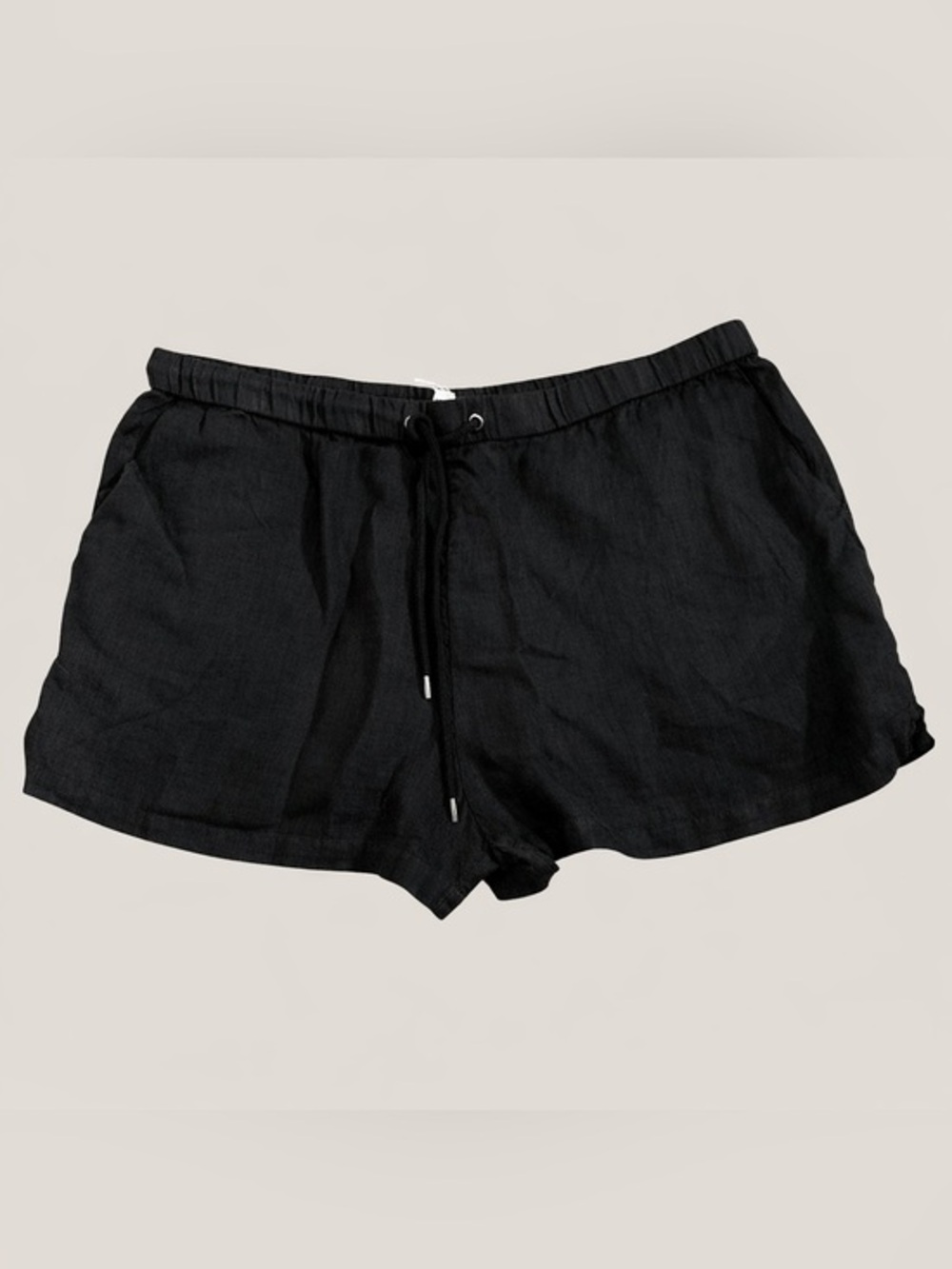 James Perse 100% Linen Shorts Black Elastic Waist • Brand Size 4 = XL